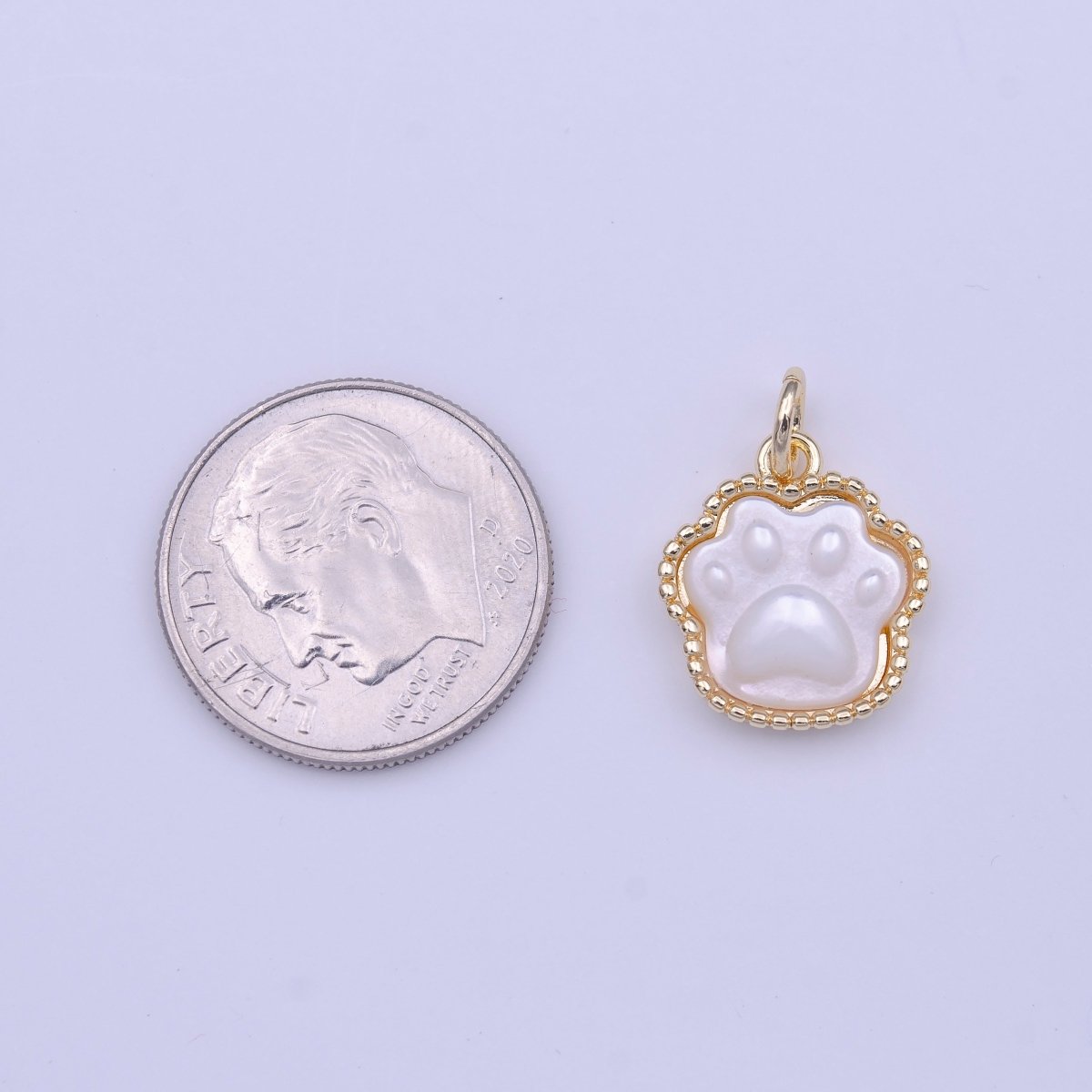 Cute Animal Pawprint Imprint Shell Pearl Gold Charm | C-427