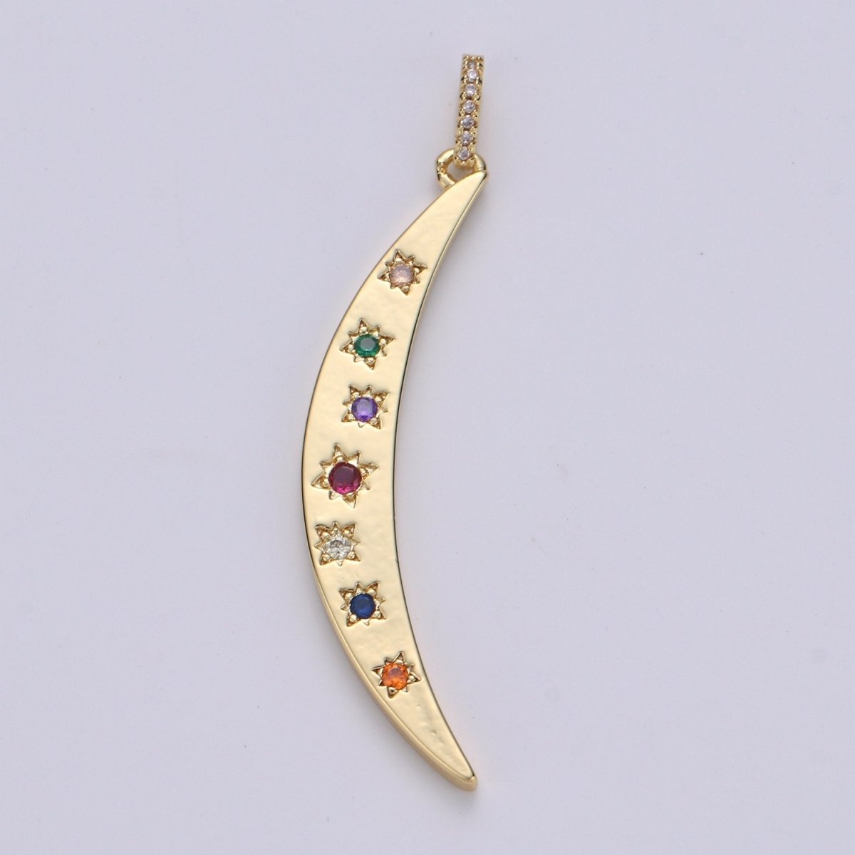 Cute Colorful Micro Pave Moon and CZ star charm 56x14mm Lead Nickel free Gold Cubic Crescent Moon Pendant for necklace Component  J-023