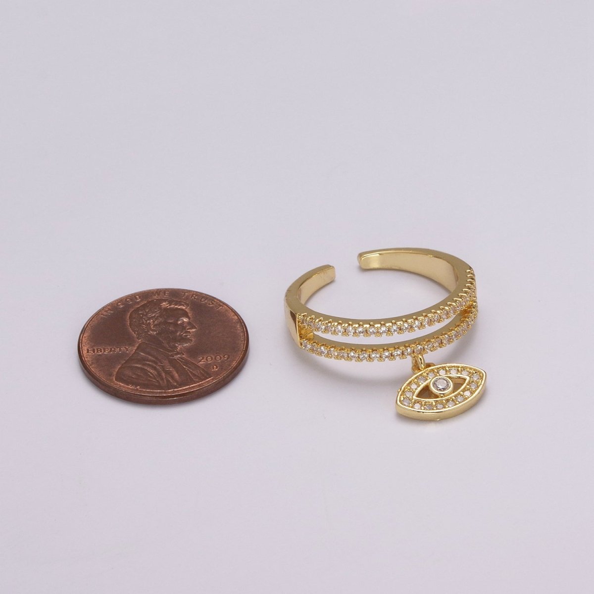 Cute Cz Gold Evil eye ring - Stackable Eye Ring - CZ Rings - Dangle Eye Ring - Dainty Stackable Rings - Adjustable Open Ring U-120