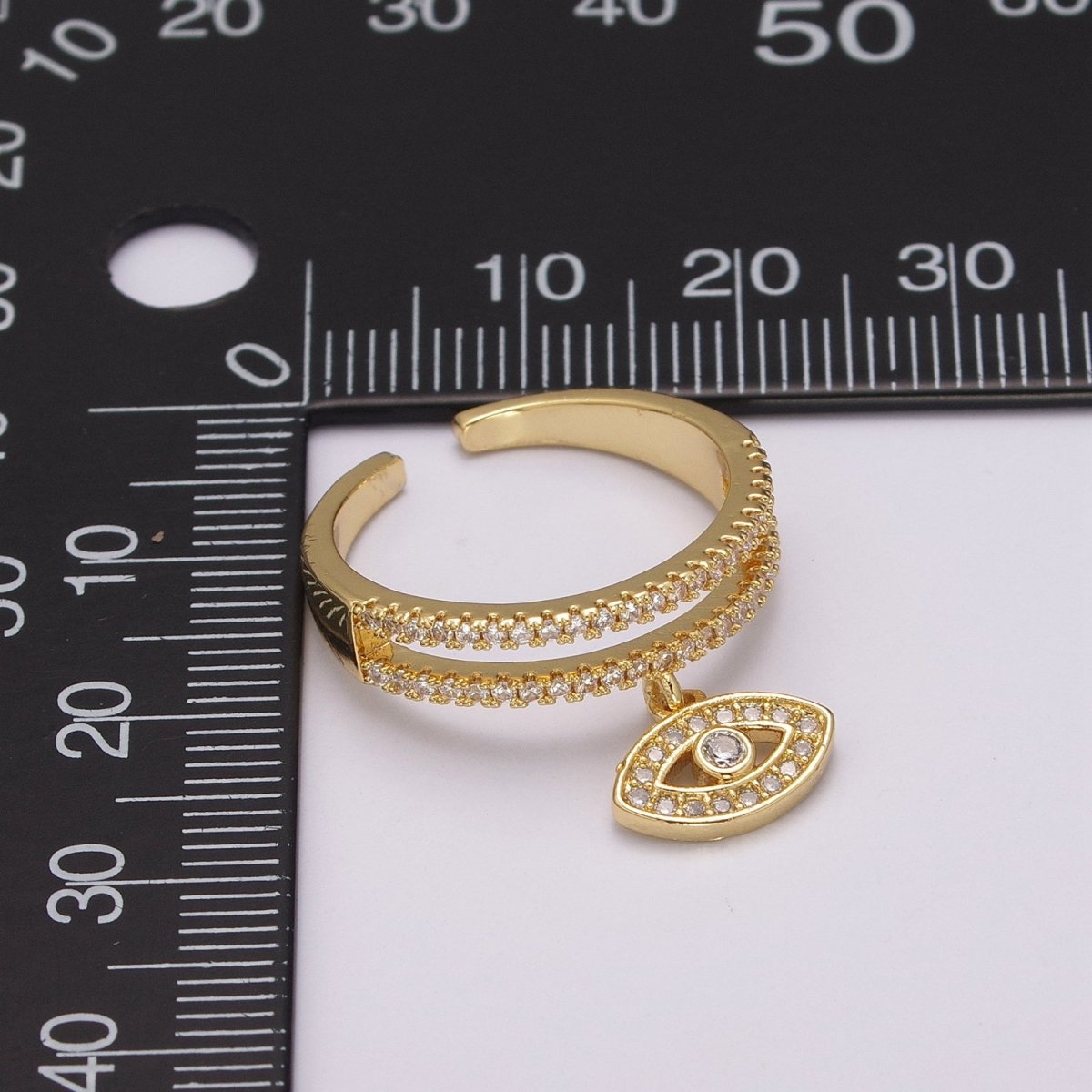 Cute Cz Gold Evil eye ring - Stackable Eye Ring - CZ Rings - Dangle Eye Ring - Dainty Stackable Rings - Adjustable Open Ring U-120