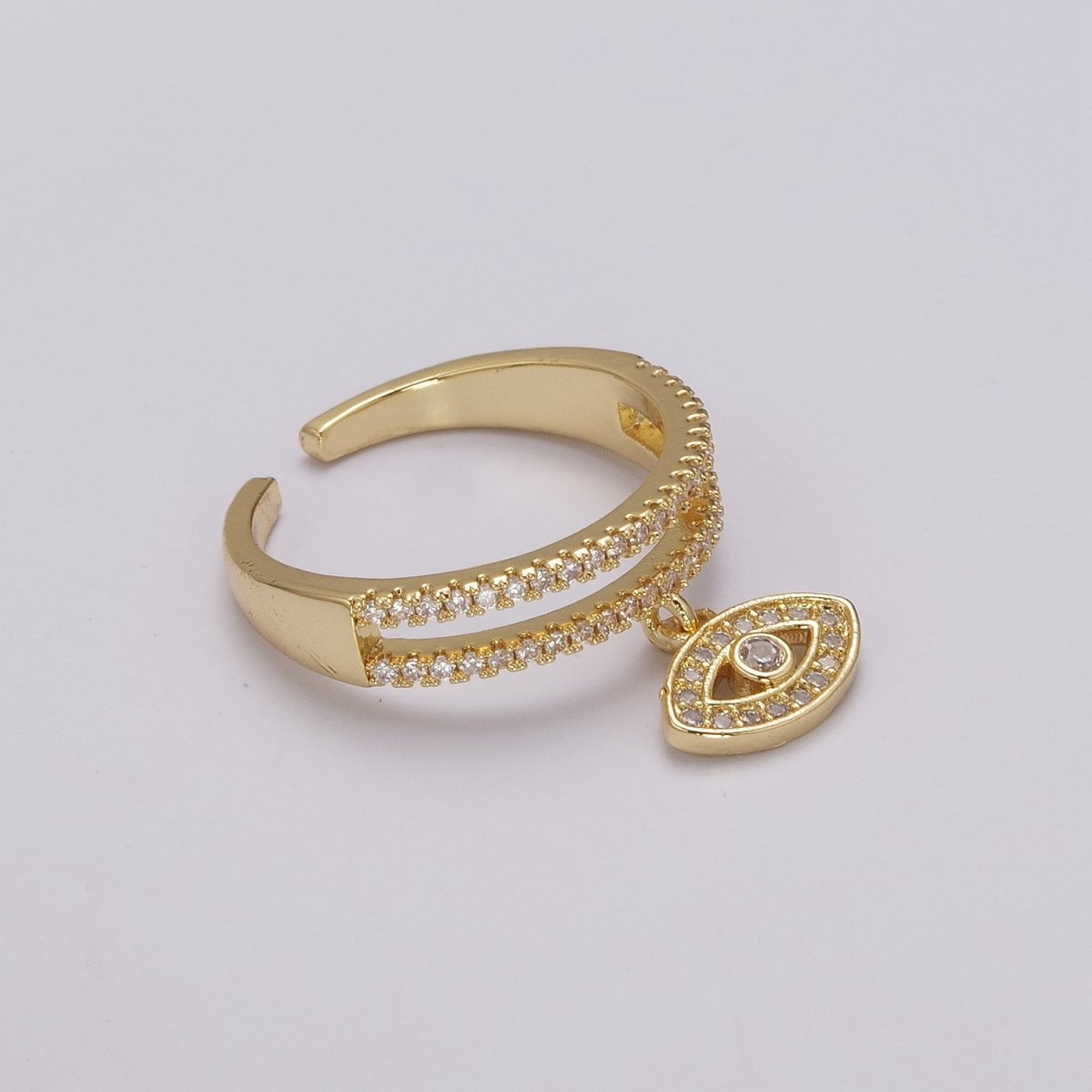 Cute Cz Gold Evil eye ring - Stackable Eye Ring - CZ Rings - Dangle Eye Ring - Dainty Stackable Rings - Adjustable Open Ring U-120