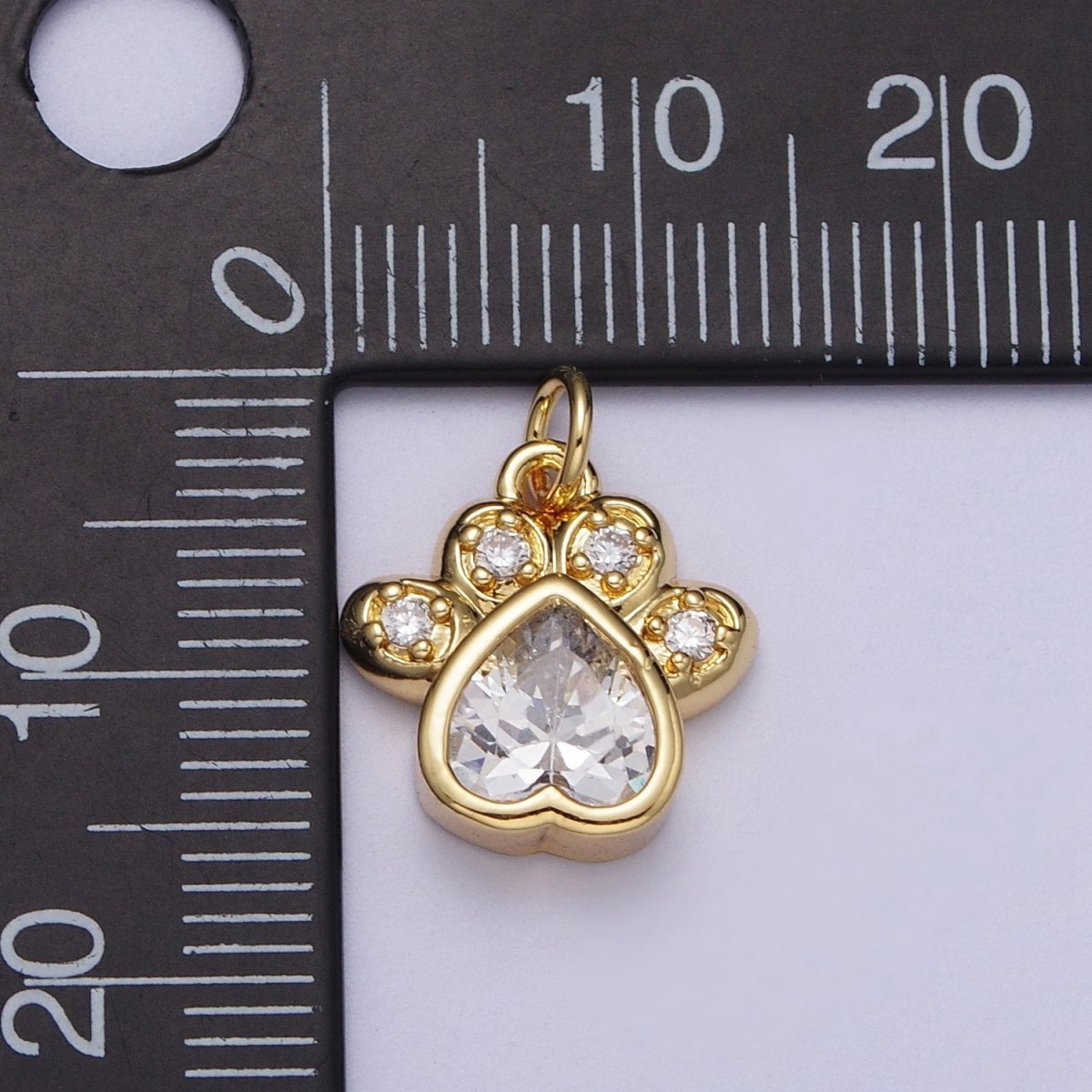 Cute Paw Print Clear Cubic Zirconia Gold Charm | C-170