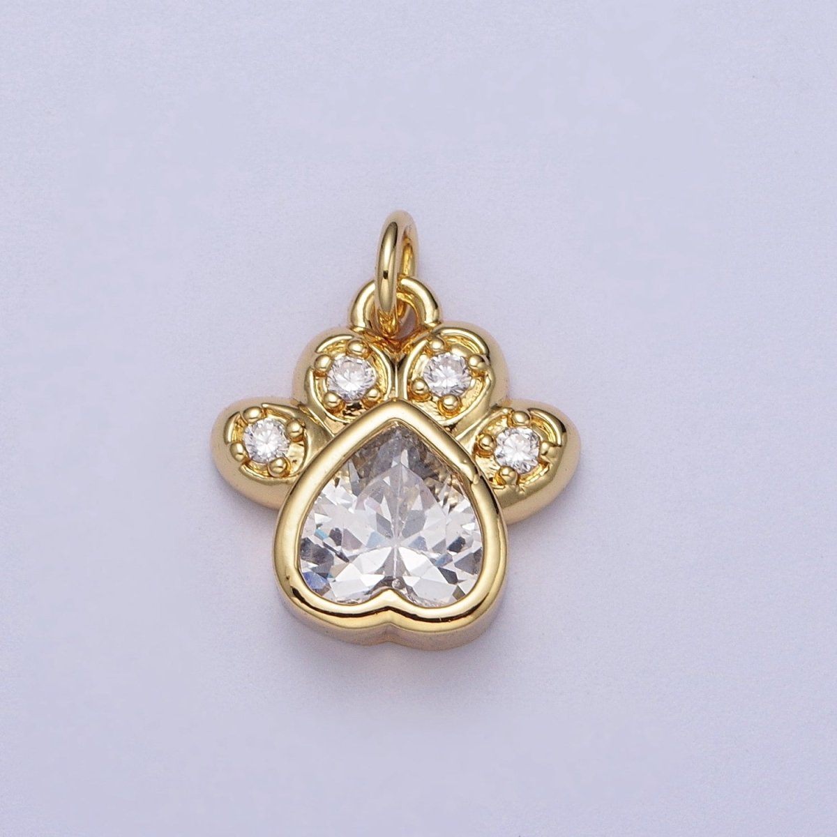 Cute Paw Print Clear Cubic Zirconia Gold Charm | C-170