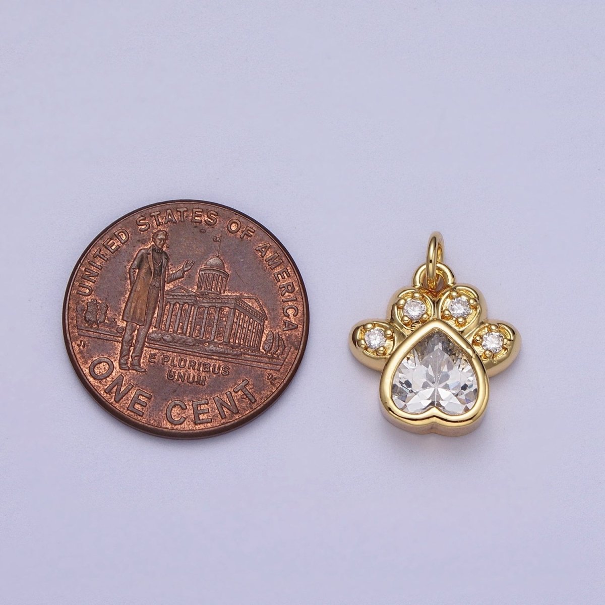 Cute Paw Print Clear Cubic Zirconia Gold Charm | C-170