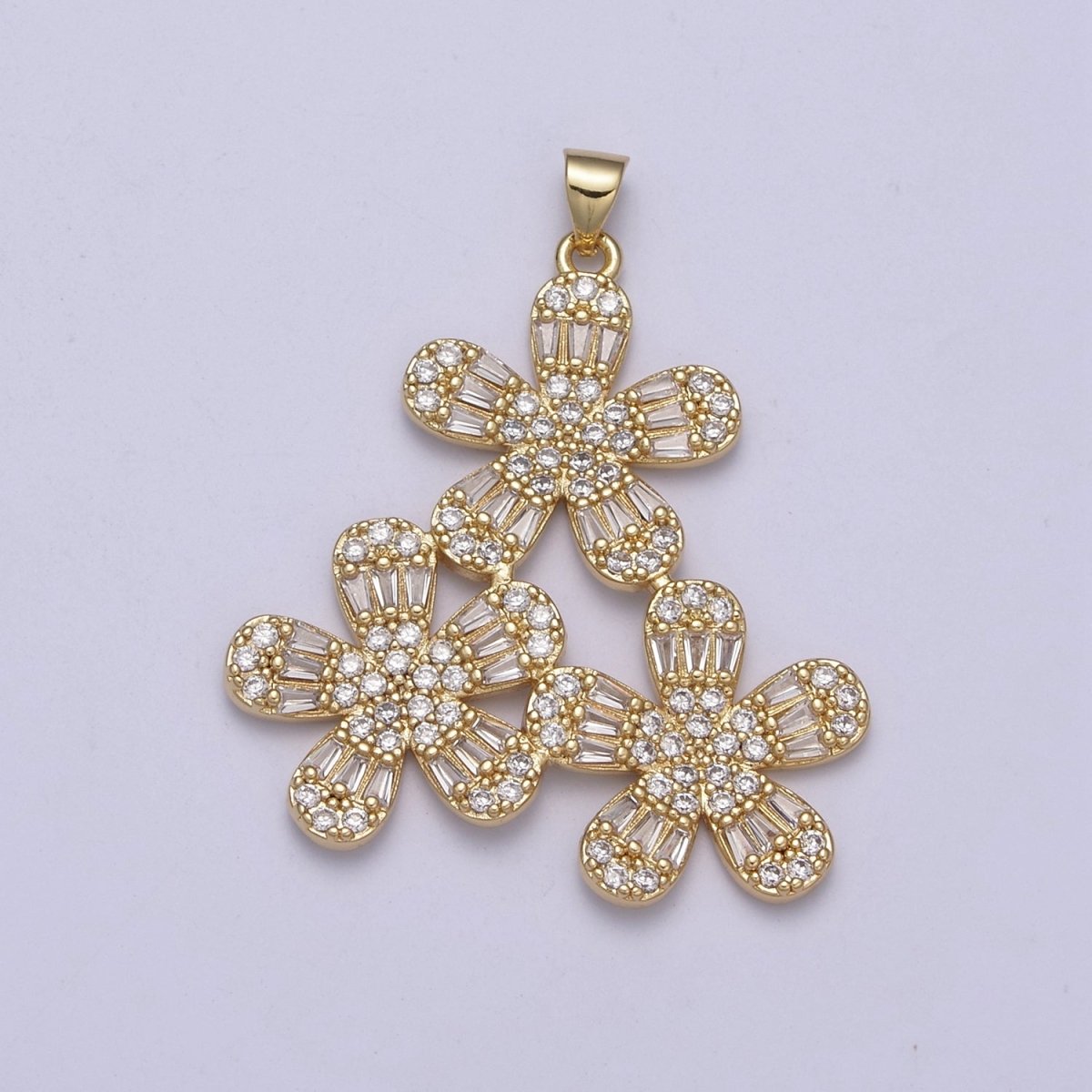 Cute Triple Floral Pendant Cubic Zirconia Flower Charm H-324