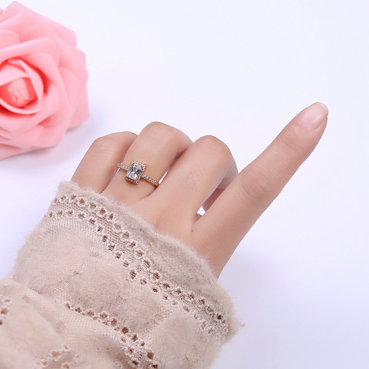 CZ 16k Gold Filled Princess Cut Diamond Cubic Bezel Set Ring Wedding Band Birthday Christmas Gift U-310