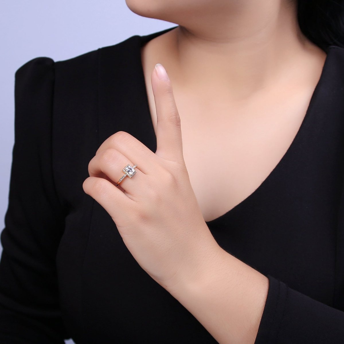 CZ 16k Gold Filled Princess Cut Diamond Cubic Bezel Set Ring Wedding Band Birthday Christmas Gift U-310