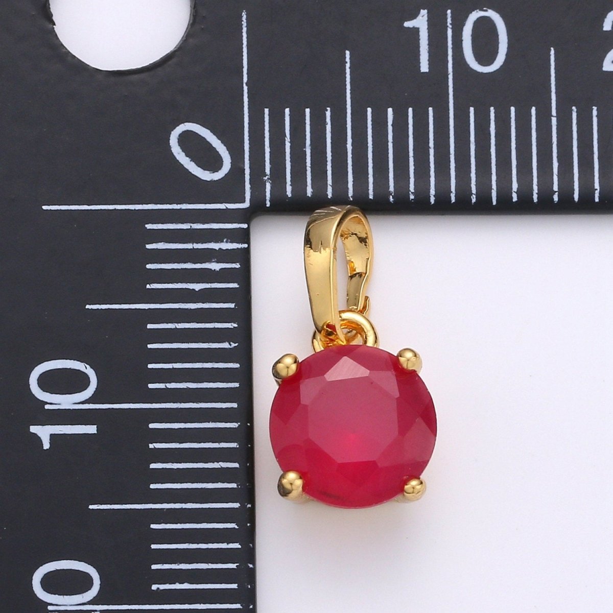 CZ Bezel Set Charm, 24K Gold Filled Red CZ Micro Pave Round Pendant, Charm Necklace Bracelet, Cubic Zirconia, Round Pendant J-085