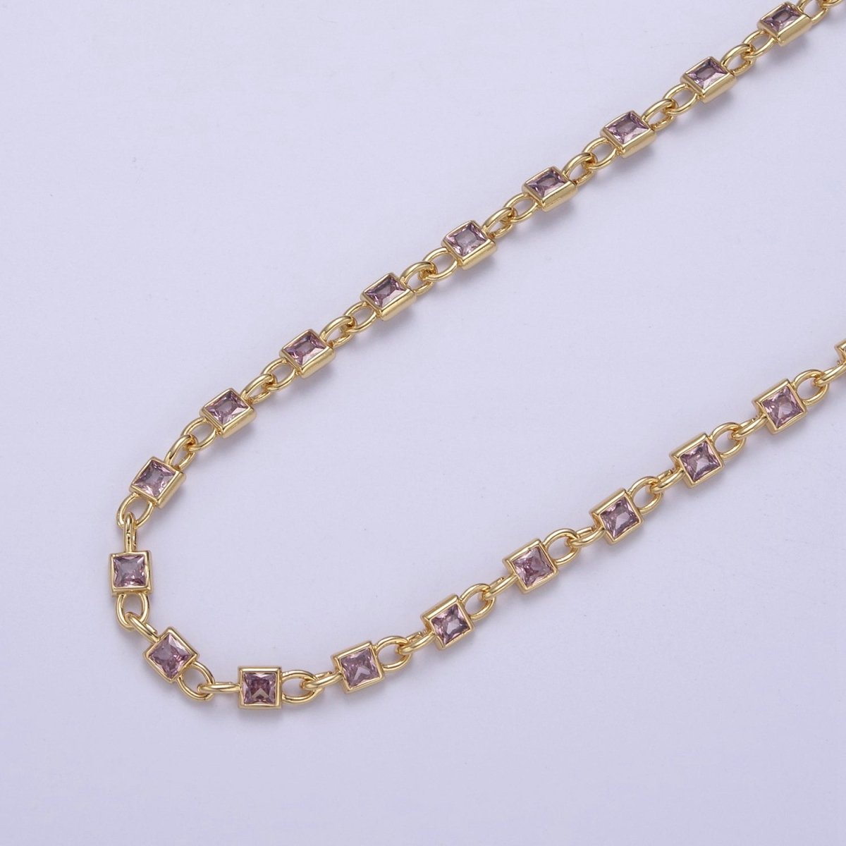 CZ Chain By The Yard, Genuine 4mm Square Shape CZ Bezel Chain Gold BULK Wholesale Cz Connector Chains | ROLL-758 to ROLL-761 Clearance Pricing