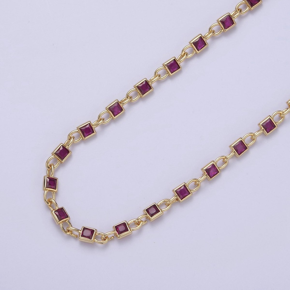 CZ Chain By The Yard, Genuine 4mm Square Shape CZ Bezel Chain Gold BULK Wholesale Cz Connector Chains | ROLL-758 to ROLL-761 Clearance Pricing