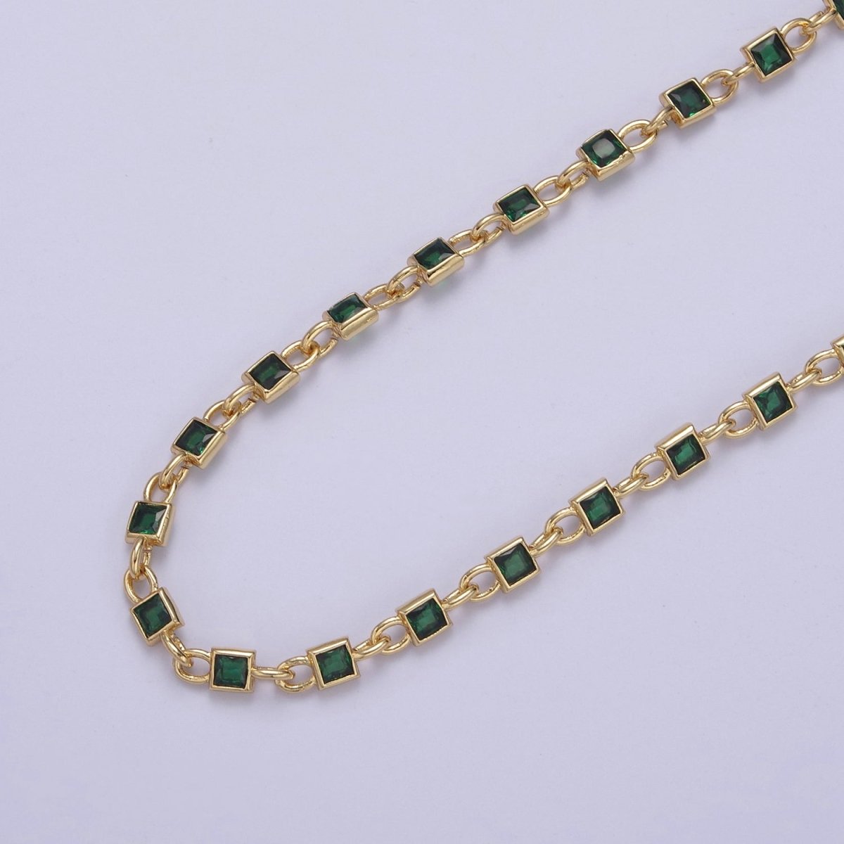 CZ Chain By The Yard, Genuine 4mm Square Shape CZ Bezel Chain Gold BULK Wholesale Cz Connector Chains | ROLL-758 to ROLL-761 Clearance Pricing