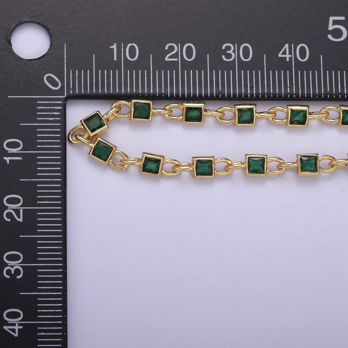 CZ Chain By The Yard, Genuine 4mm Square Shape CZ Bezel Chain Gold BULK Wholesale Cz Connector Chains | ROLL-758 to ROLL-761 Clearance Pricing