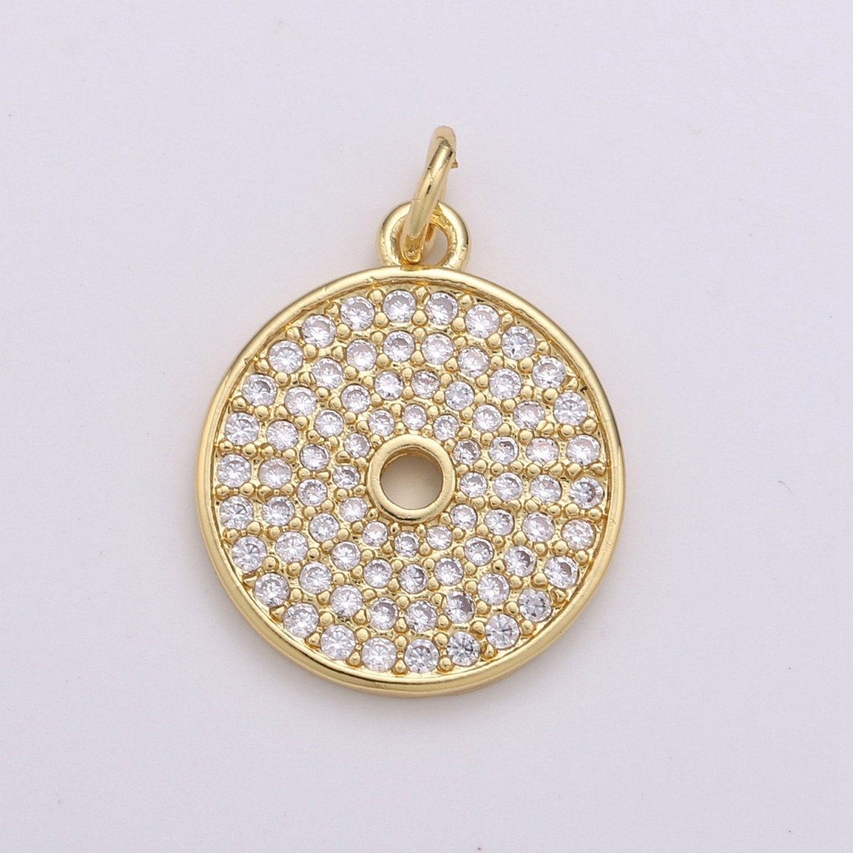 CZ Clear Micro Pave Coin Charm, Round Disc Pave Charm, Gold Filled Micro Pave Dangle Charms for Necklace Bracelet Earring Supply D-352