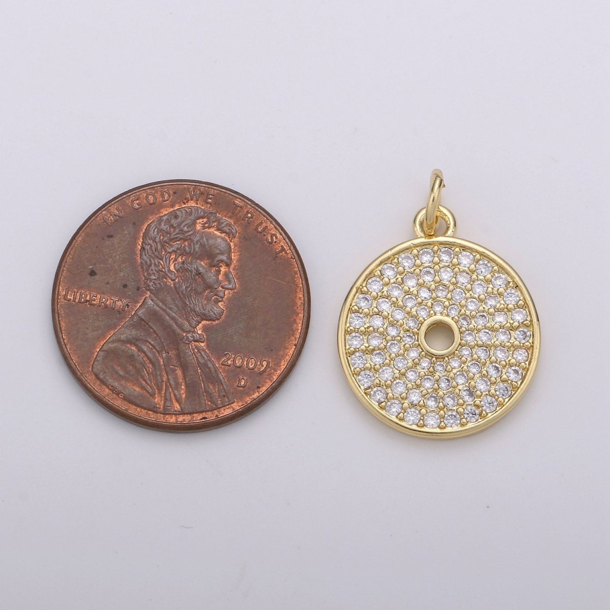 CZ Clear Micro Pave Coin Charm, Round Disc Pave Charm, Gold Filled Micro Pave Dangle Charms for Necklace Bracelet Earring Supply D-352