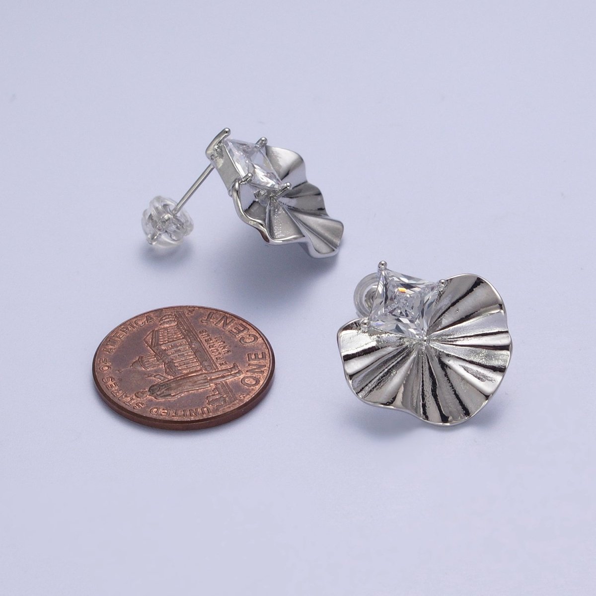 CZ Cubic Zirconia flower earring  flower Petal Stud earring Silver / Gold Earring AD-029 AD-030