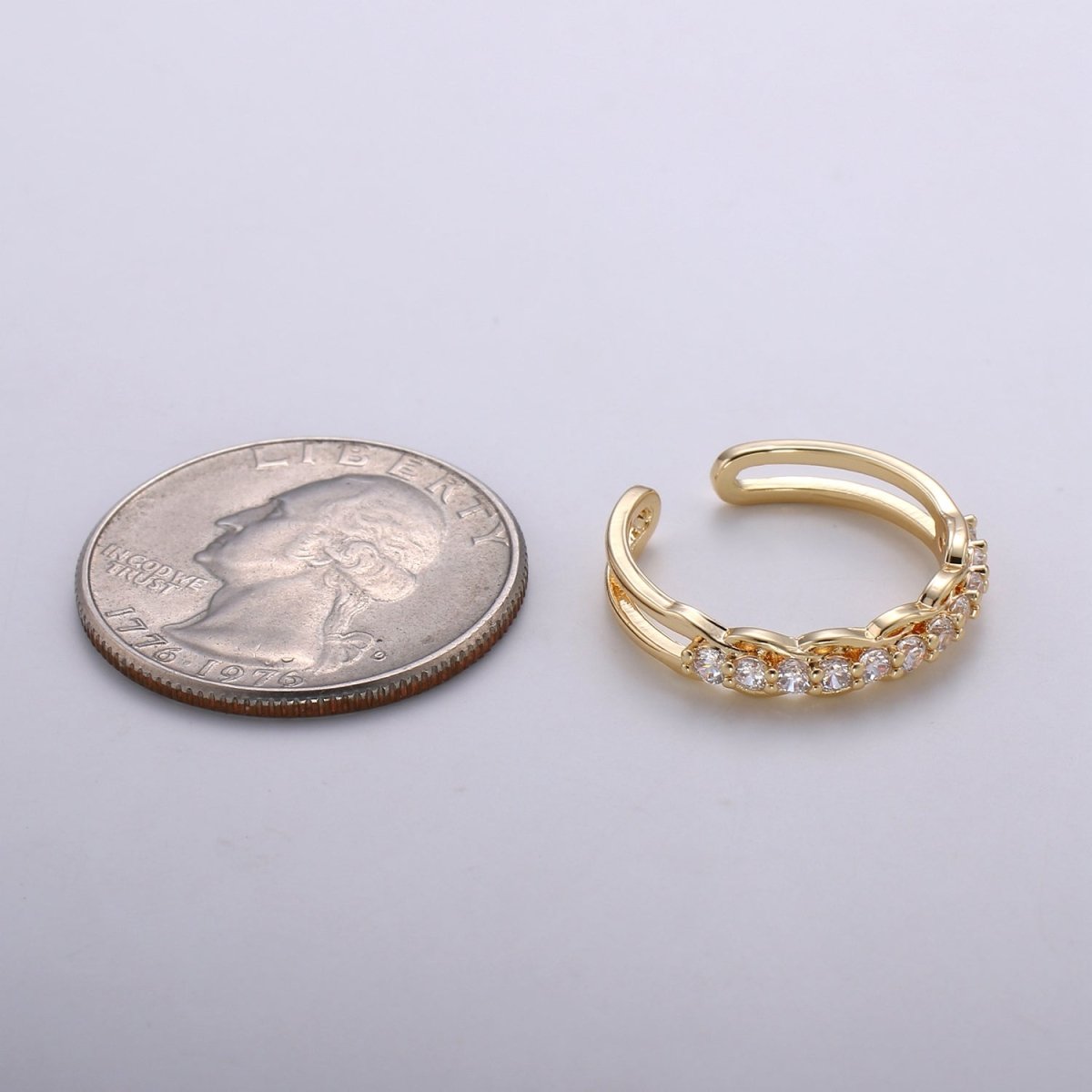 Cz Double Band Ring, Open Ring Adjustable Ring, Dainty Ring, Wholesale Ring, Gold Jewelry gift for Valentine R-185