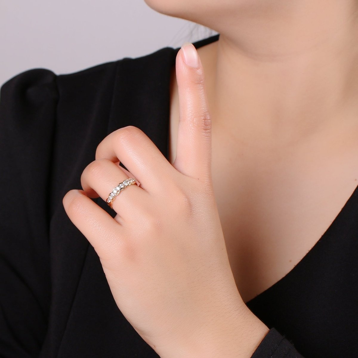 Cz Double Band Ring, Open Ring Adjustable Ring, Dainty Ring, Wholesale Ring, Gold Jewelry gift for Valentine R-185