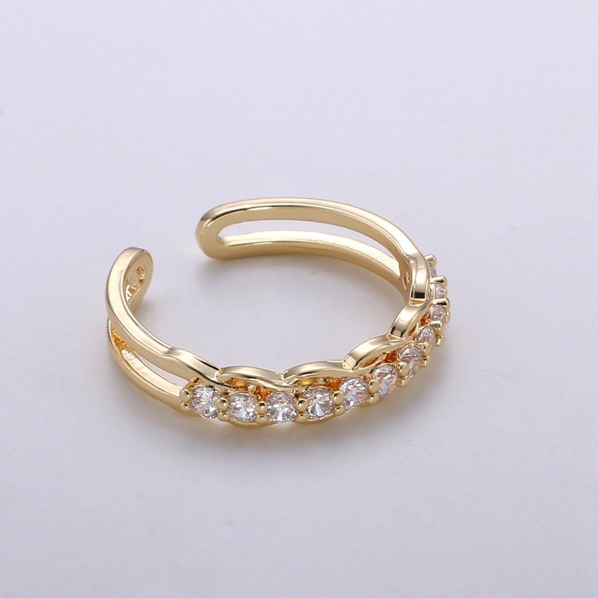 Cz Double Band Ring, Open Ring Adjustable Ring, Dainty Ring, Wholesale Ring, Gold Jewelry gift for Valentine R-185