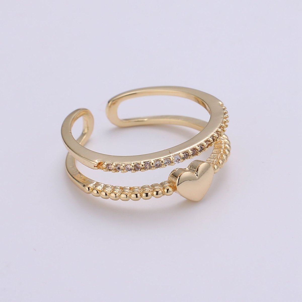 Cz Heart Ring Adjustable Ring, Double Band Ring, Wholesale Ring, Gold Jewelry gift for Valentine Ring-279