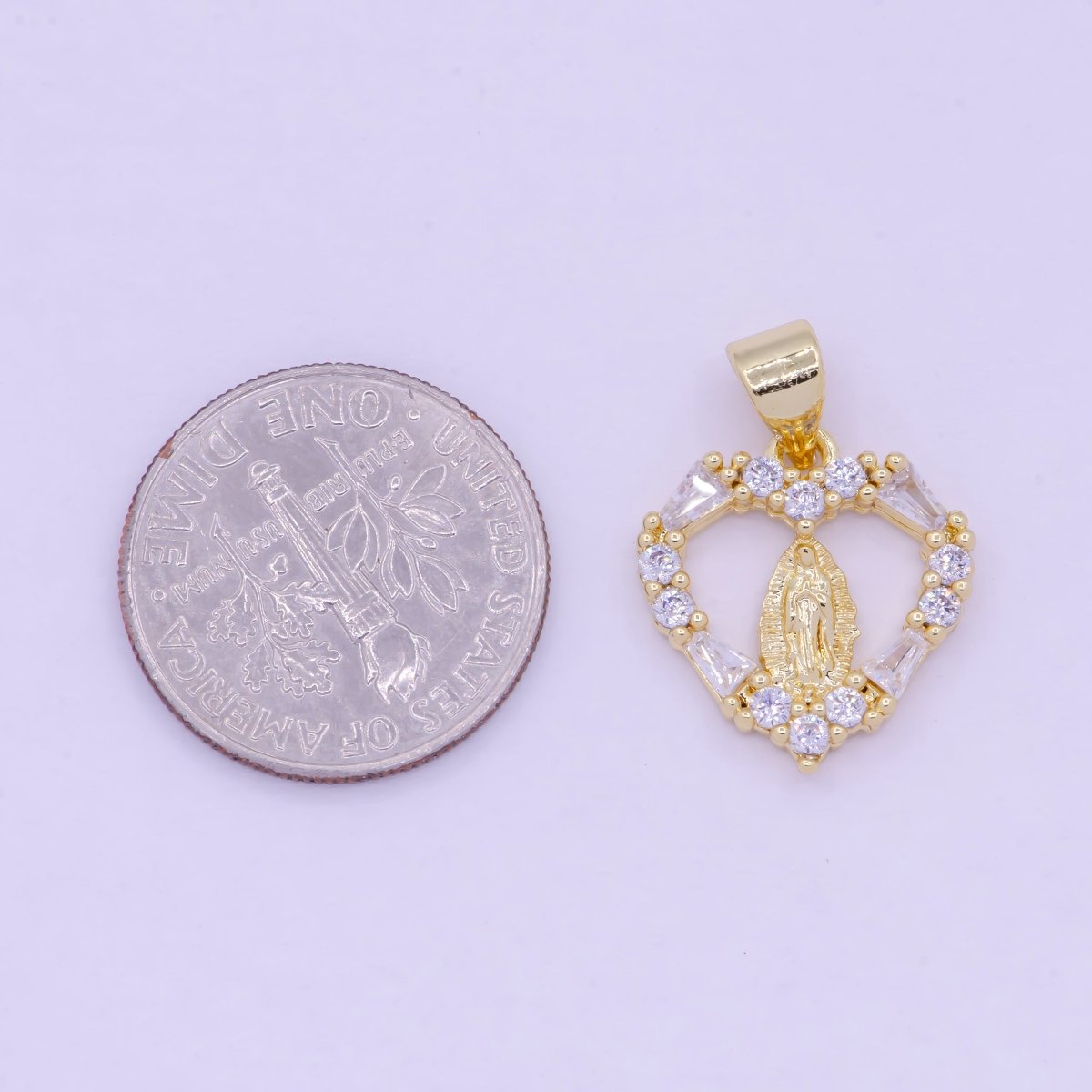 CZ Heart Virgin Mary Pendant Gold Filled Lady Guadalupe Charm for Necklace Bracelet X-462