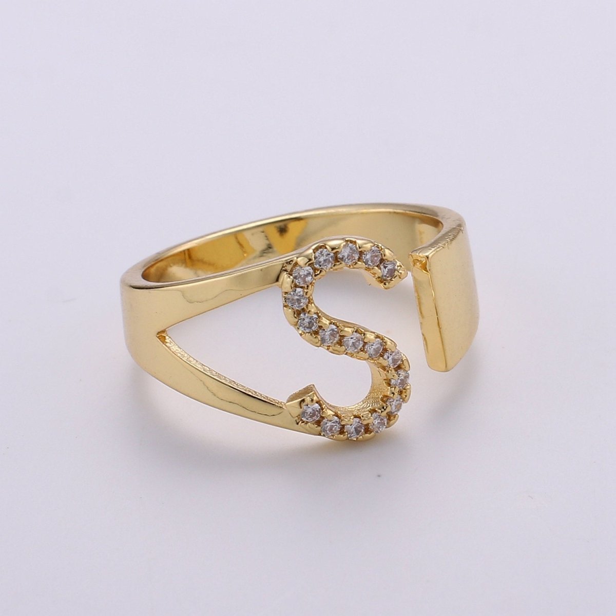 Cz Initial Gold Ring Alphabet Ring Gold Stacking Ring Adjustable Ring Letter Ring Vintage Gold Rings Initial Ring Thumb Ring Open Ring R-396-R-421