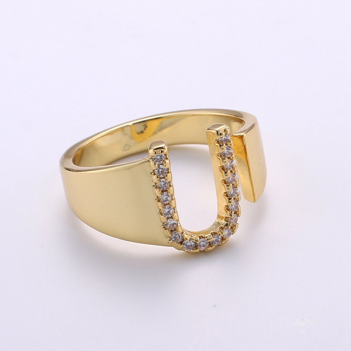 Cz Initial Gold Ring Alphabet Ring Gold Stacking Ring Adjustable Ring Letter Ring Vintage Gold Rings Initial Ring Thumb Ring Open Ring R-396-R-421
