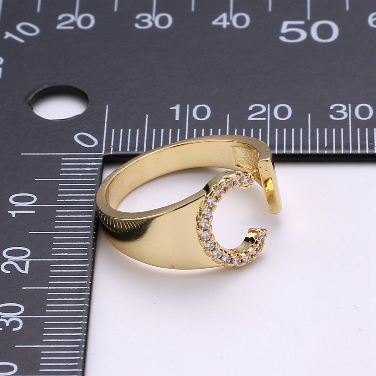 Cz Initial Gold Ring Alphabet Ring Gold Stacking Ring Adjustable Ring Letter Ring Vintage Gold Rings Initial Ring Thumb Ring Open Ring R-396-R-421