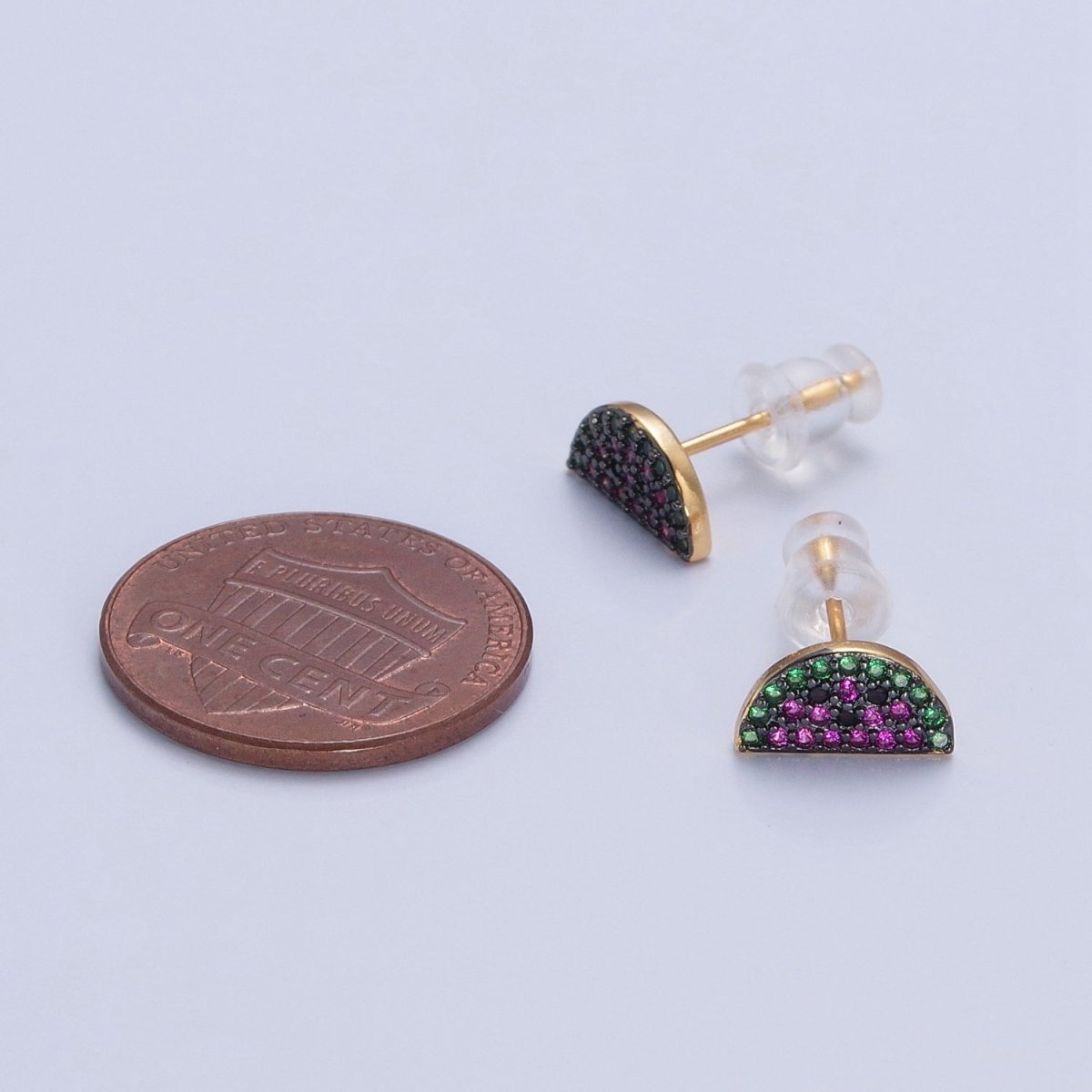 CZ Micro Pave 24K Gold Filled Watermelon Fruit Stud Earrings V-449