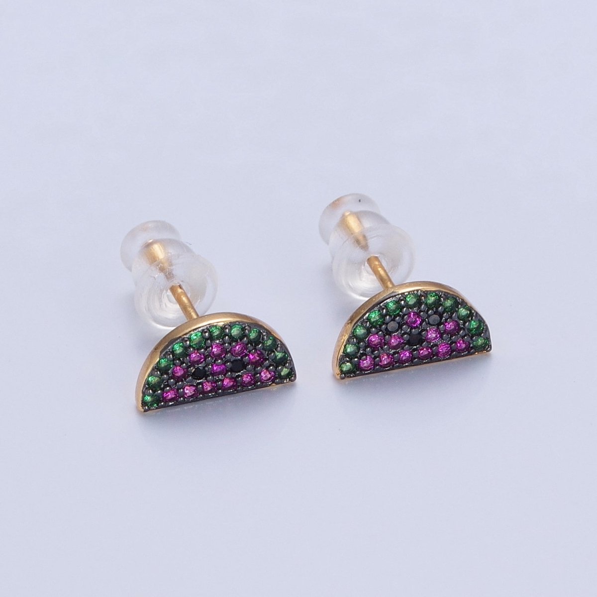 CZ Micro Pave 24K Gold Filled Watermelon Fruit Stud Earrings V-449