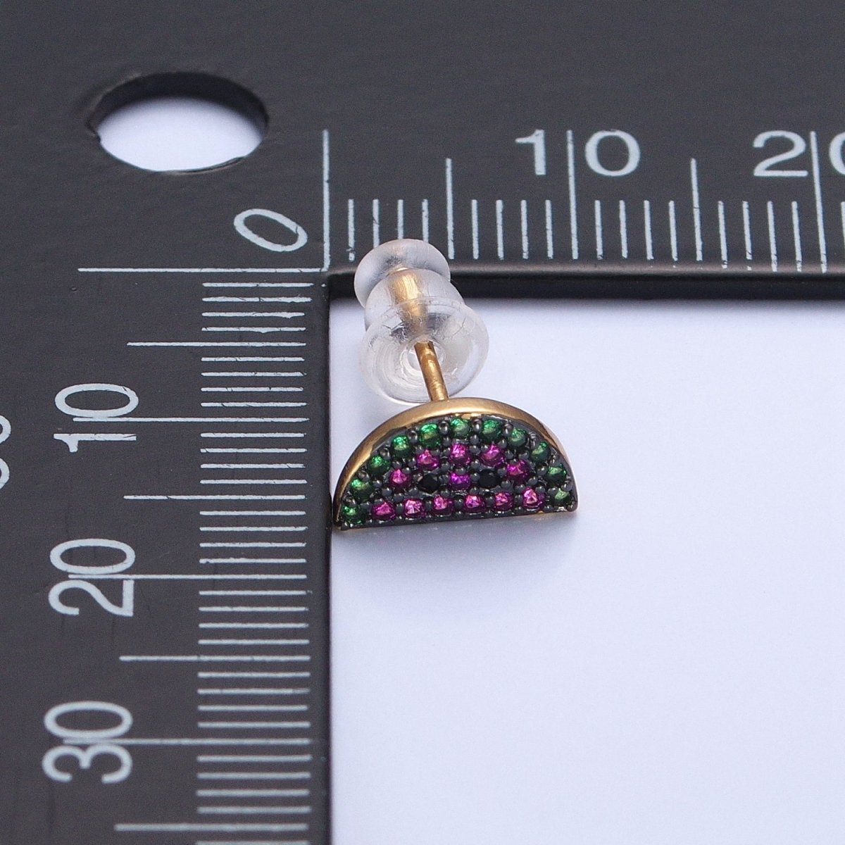 CZ Micro Pave 24K Gold Filled Watermelon Fruit Stud Earrings V-449