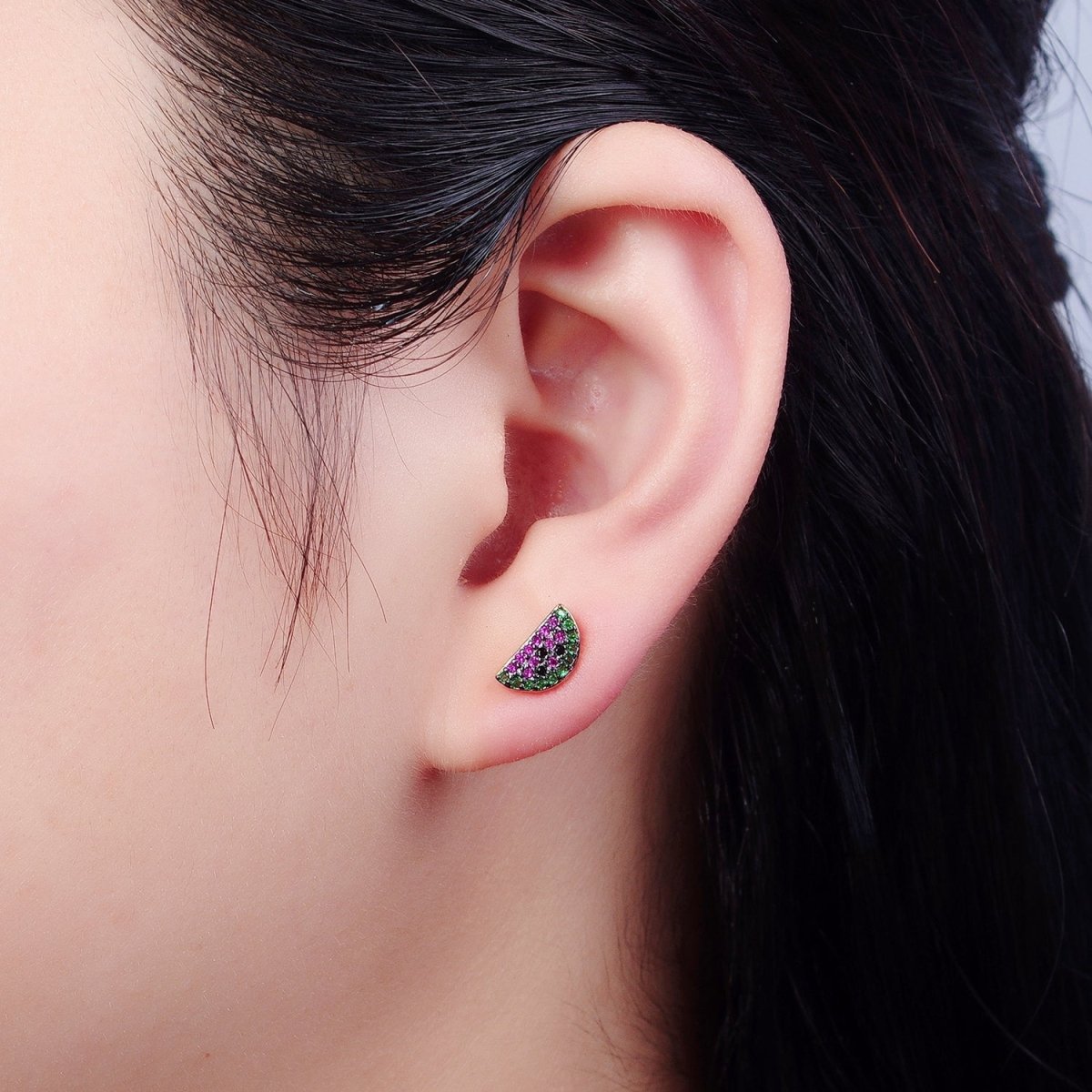 CZ Micro Pave 24K Gold Filled Watermelon Fruit Stud Earrings V-449