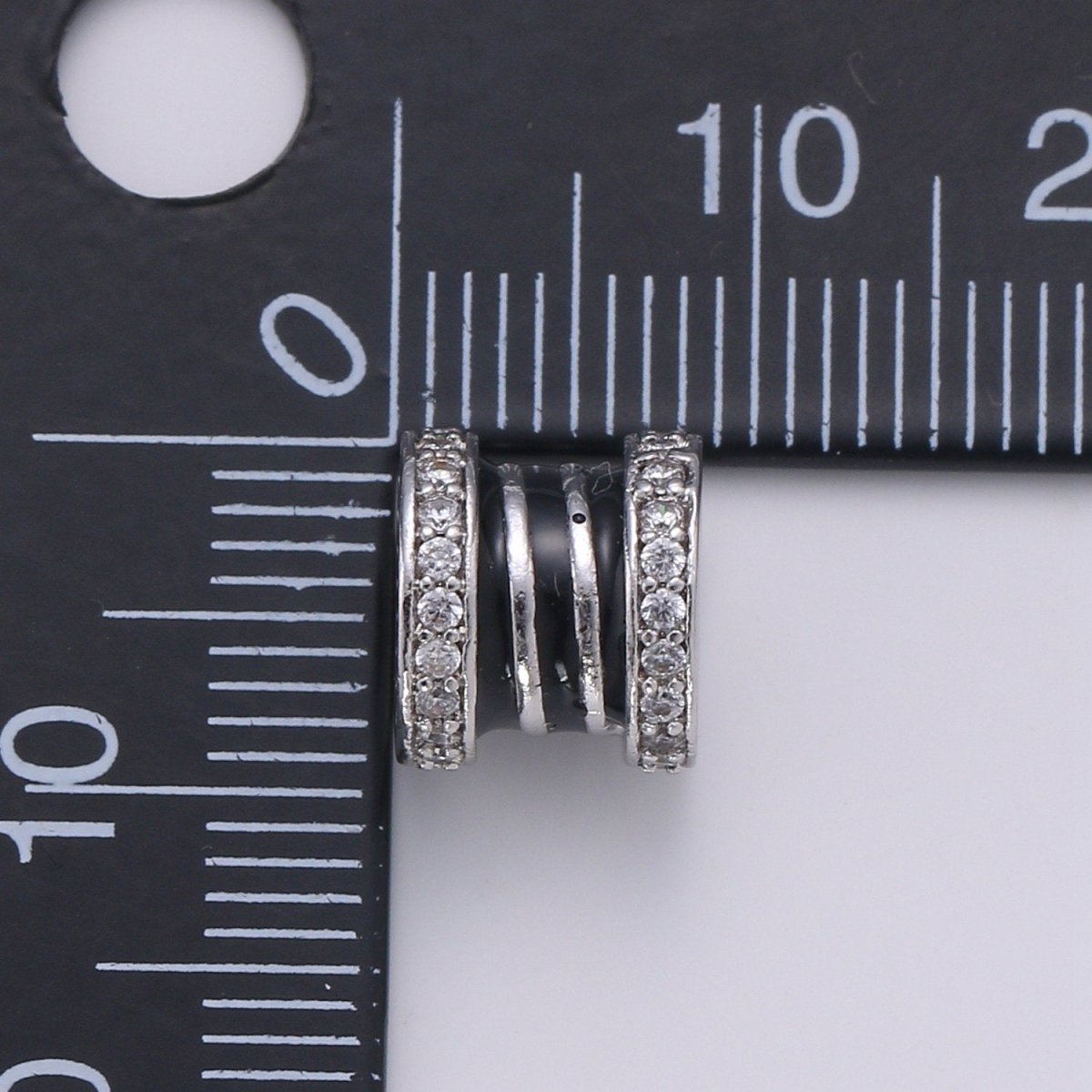 CZ Micro Pave Big Hole Drum Spacer Beads, Cubic Zirconia Large Hole Spacer Beads Silver Black Beads 8.4x9.2mm B-365