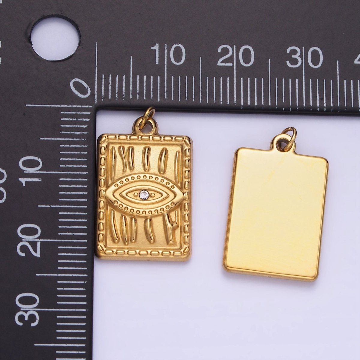 CZ Micro Pave Evil Eye On Rectangle Shape Pendant Stainless Steel Tag Charm P1376