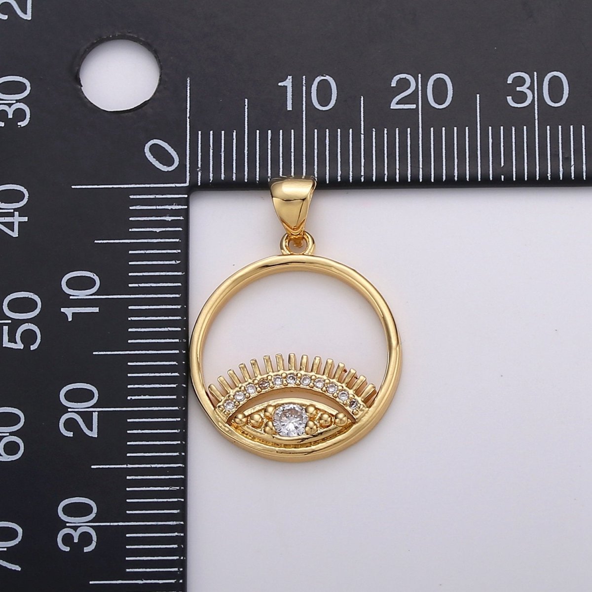 CZ Micro Pave Eye Charm, Cubic Zirconia Eyelashes Charm Pendant in gold I-742