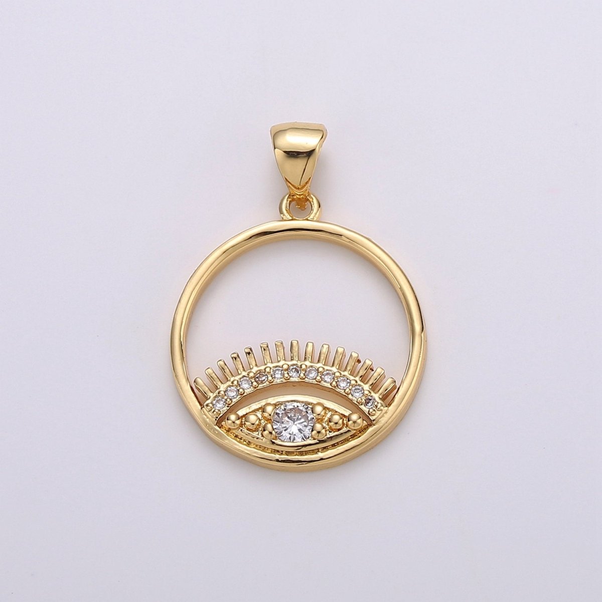CZ Micro Pave Eye Charm, Cubic Zirconia Eyelashes Charm Pendant in gold I-742