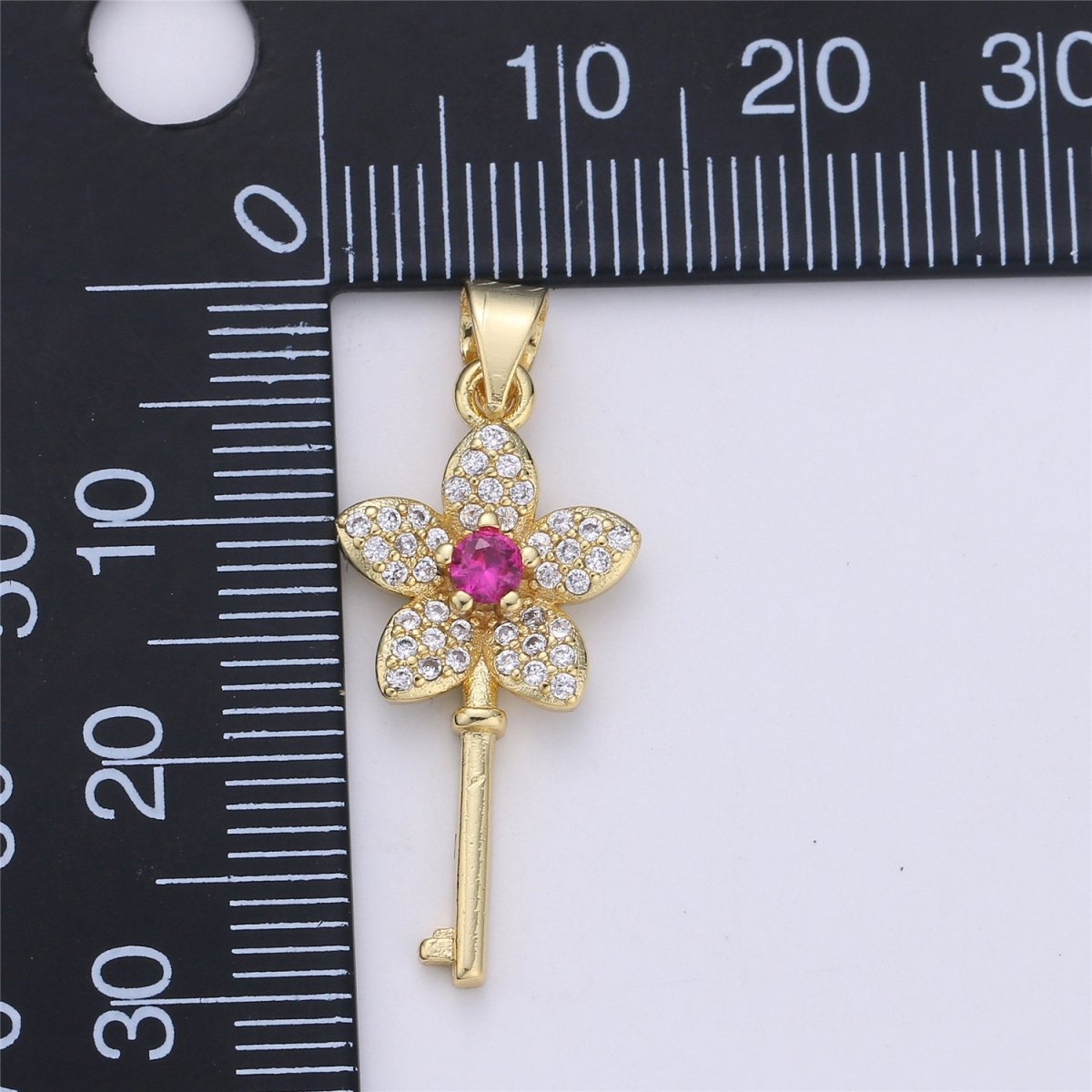 CZ Micro Pave Key Pendants, Gold Key Charm Cubic Zirconia Necklace Bracelet Earring CharmI-357