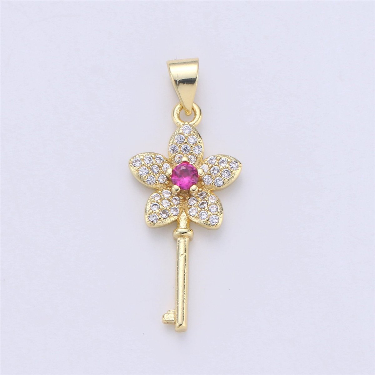 CZ Micro Pave Key Pendants, Gold Key Charm Cubic Zirconia Necklace Bracelet Earring CharmI-357