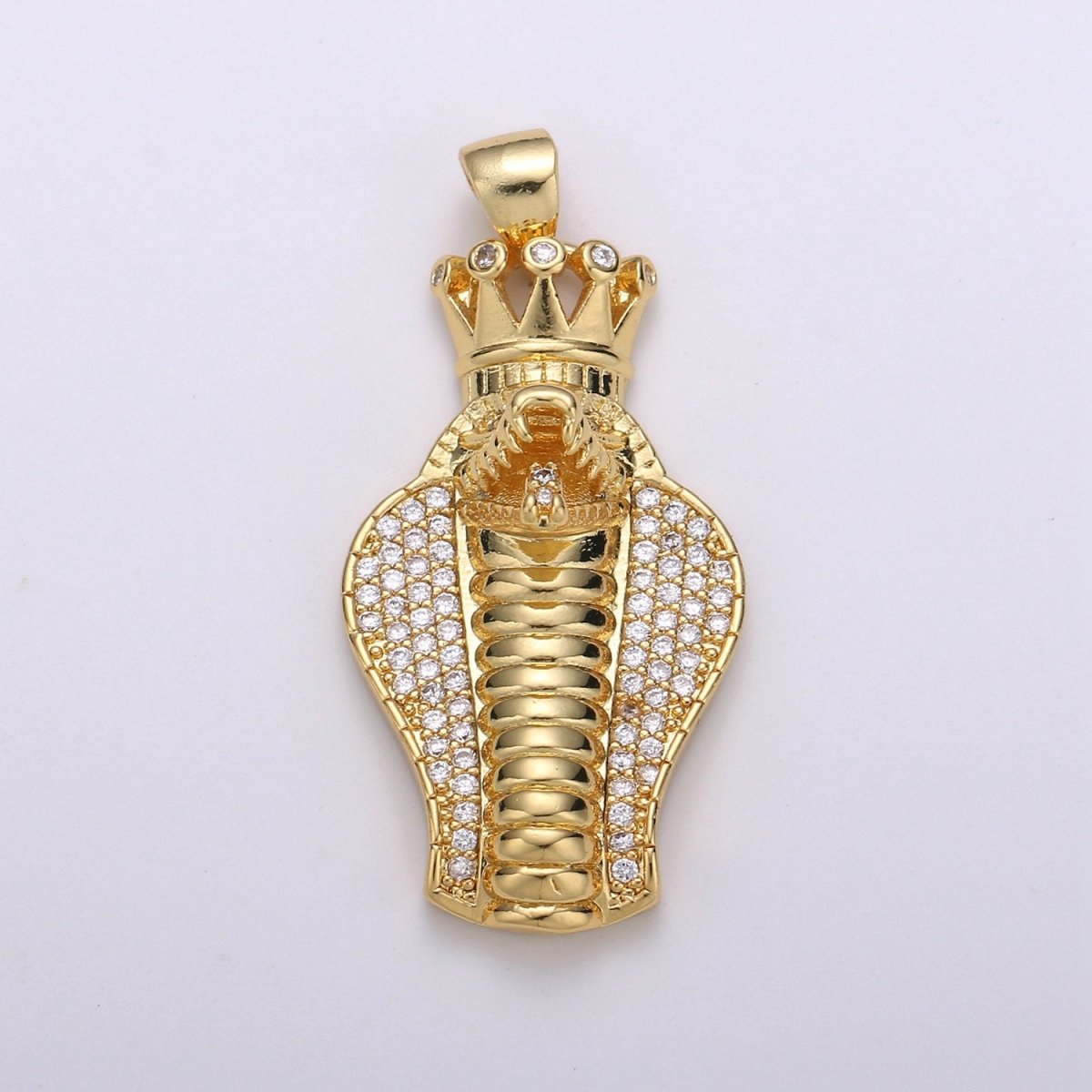 CZ Micro Pave Pendant 14k Gold Filled 3D King Cobra Head Pendant, Snake Charm, Serpent Jewelry for Statement Necklace Supply I-776