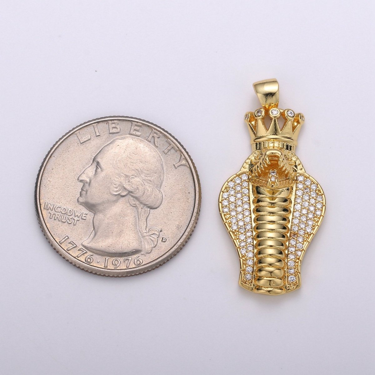 CZ Micro Pave Pendant 14k Gold Filled 3D King Cobra Head Pendant, Snake Charm, Serpent Jewelry for Statement Necklace Supply I-776