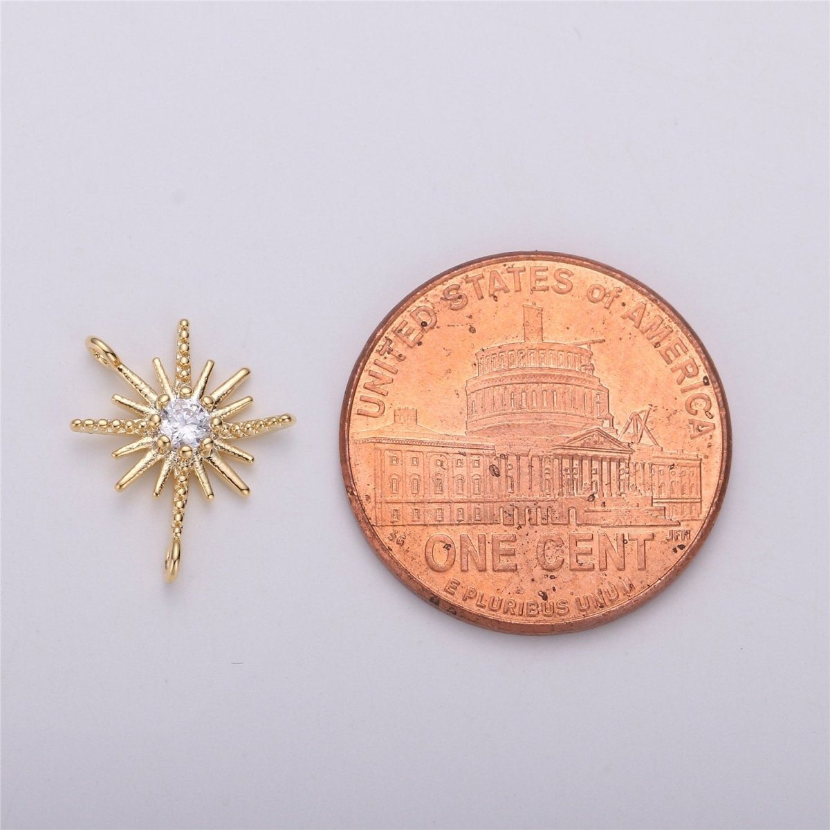 CZ Micro Pave Star Pendant Cubic Zirconia Gold Filled Starburst Bracelet Necklace Connector Charm F-290