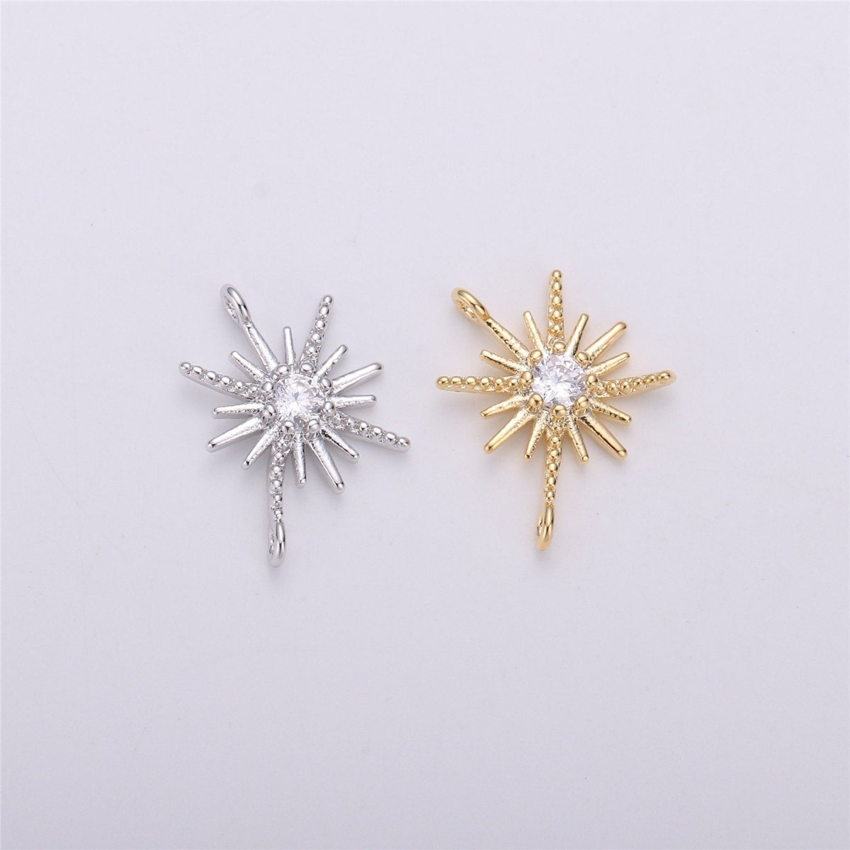 CZ Micro Pave Star Pendant Cubic Zirconia Gold Filled Starburst Bracelet Necklace Connector Charm F-290
