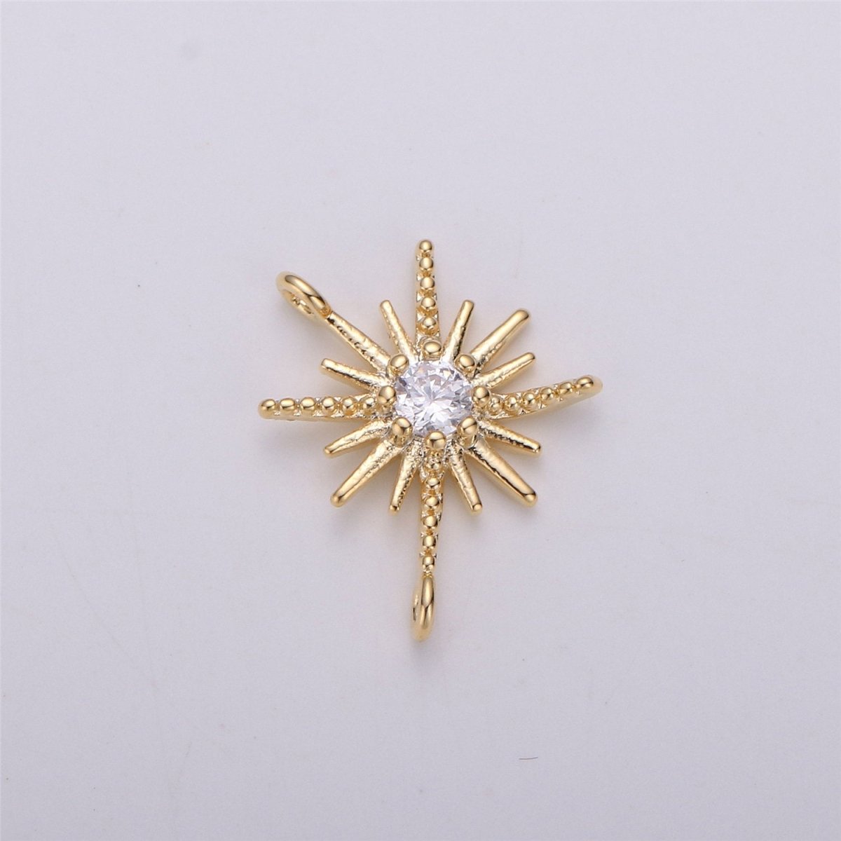 CZ Micro Pave Star Pendant Cubic Zirconia Gold Filled Starburst Bracelet Necklace Connector Charm F-290