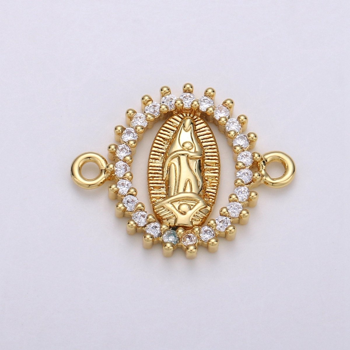 CZ Micro paved Gold Virgin Mother Mary Connectors, Catholic Baptism Charm, Medallion Religious Jewelry Craft Supply F-461