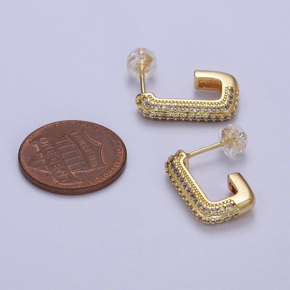 CZ Oblong Earrings, Square Hoops, Rectangular Earrings, Dainty Hoop Earrings, Geometrical Earrings V-124
