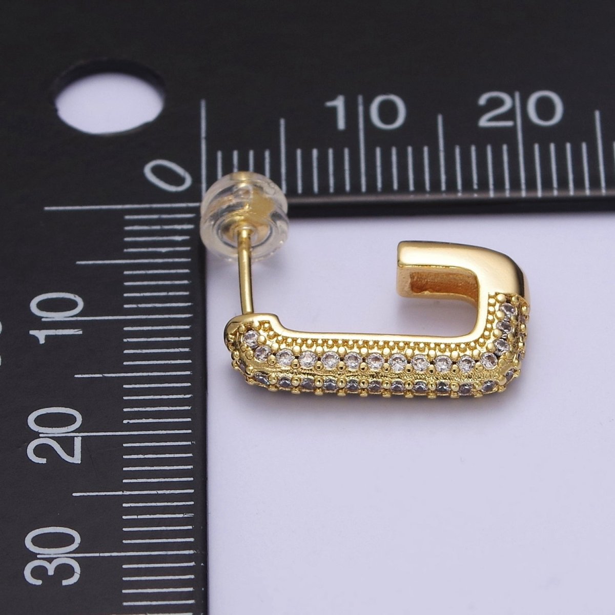 CZ Oblong Earrings, Square Hoops, Rectangular Earrings, Dainty Hoop Earrings, Geometrical Earrings V-124