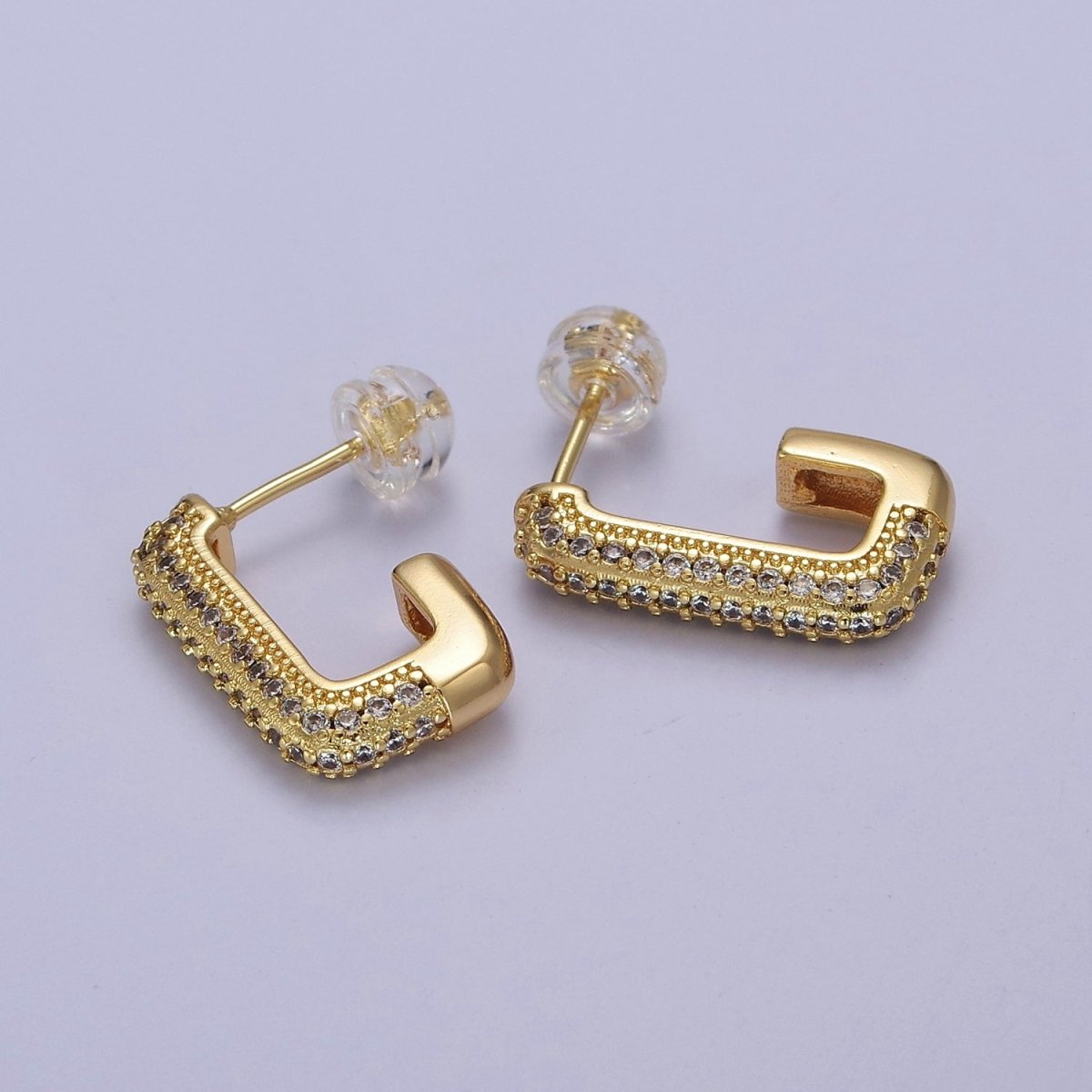 CZ Oblong Earrings, Square Hoops, Rectangular Earrings, Dainty Hoop Earrings, Geometrical Earrings V-124