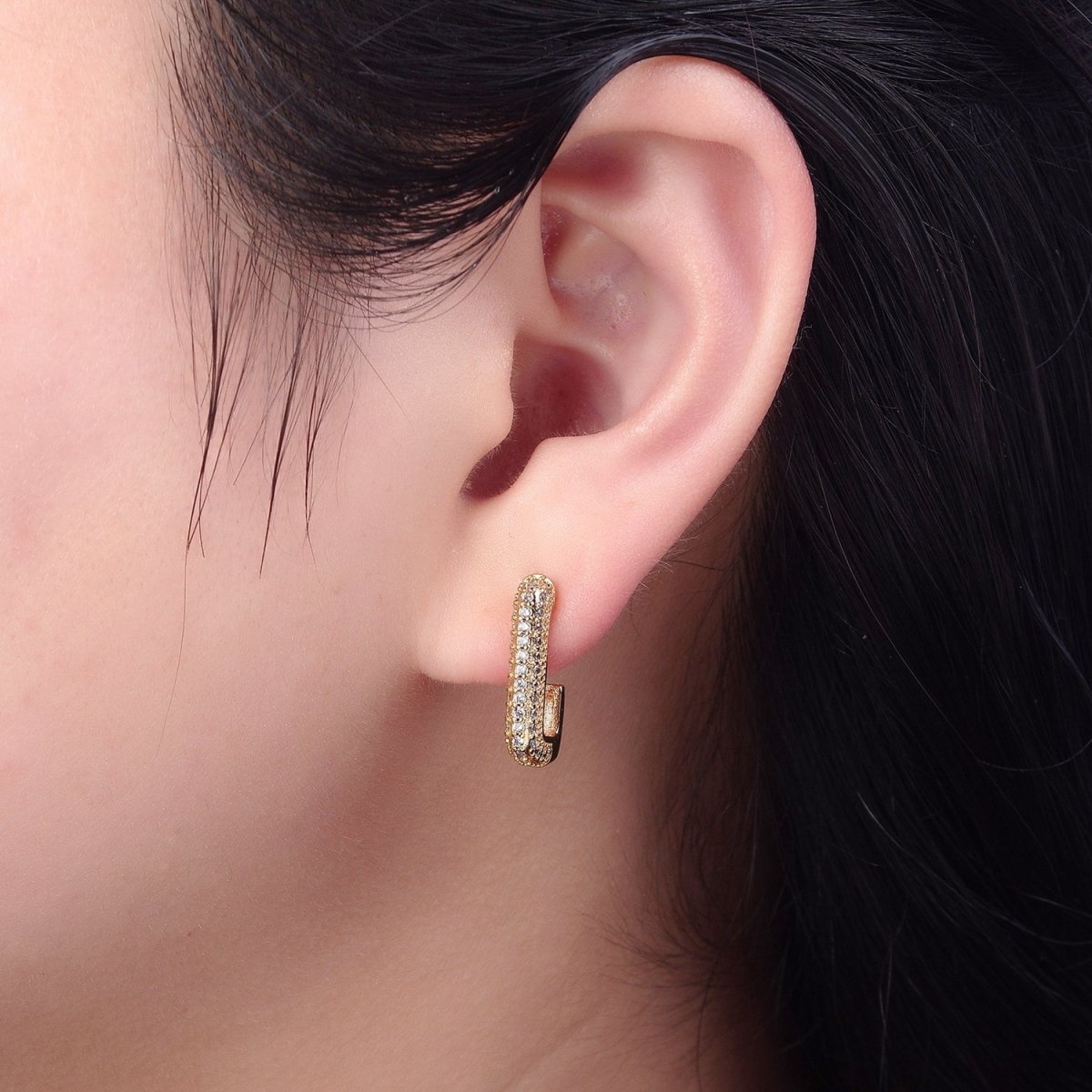CZ Oblong Earrings, Square Hoops, Rectangular Earrings, Dainty Hoop Earrings, Geometrical Earrings V-124