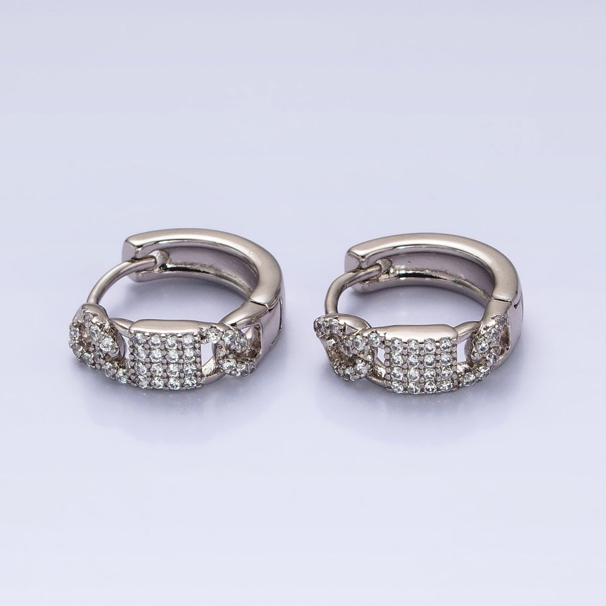 CZ Pave Huggie Hoops Silver Earrings with CZ Diamonds, Thick Huggie Earrings AB787