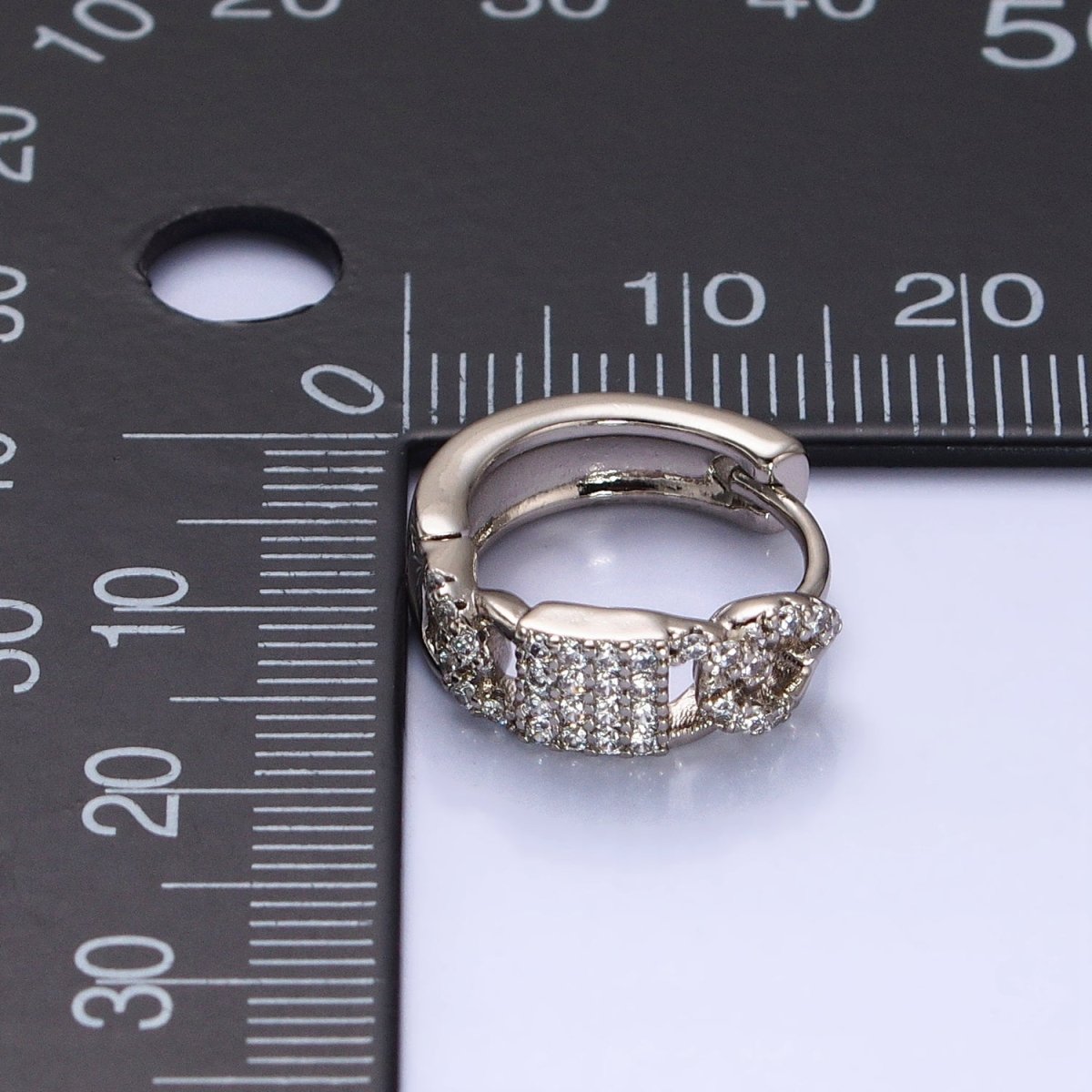 CZ Pave Huggie Hoops Silver Earrings with CZ Diamonds, Thick Huggie Earrings AB787