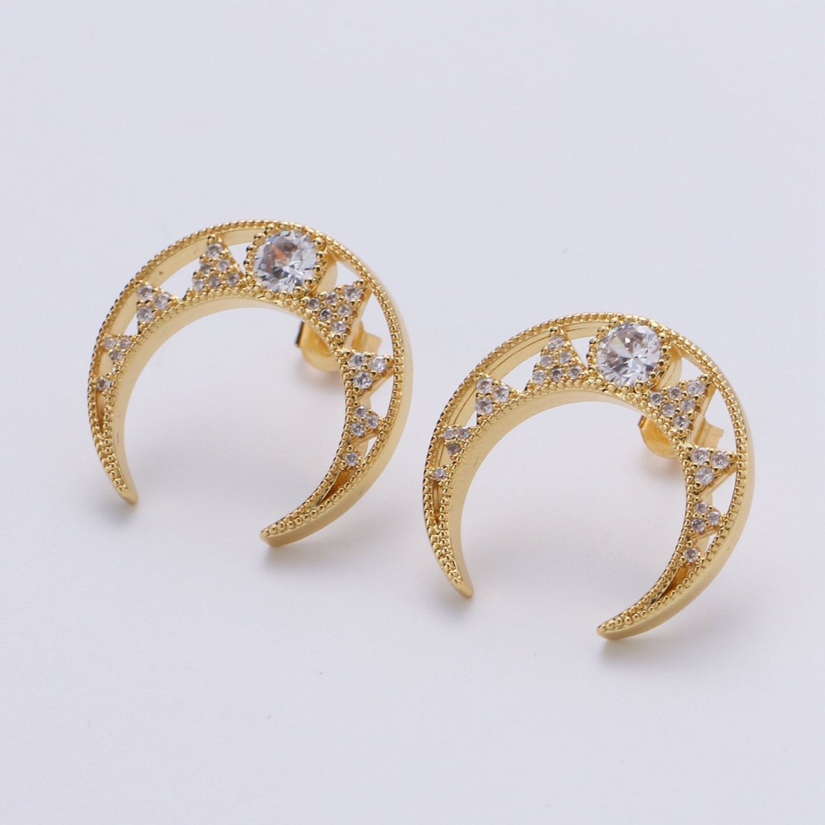 CZ Paved Crescent Moon Cartilage Earring, moon stud, dainty tragus earring, conch piercing, gold moon stud earring Celestial Jewelry Q-177